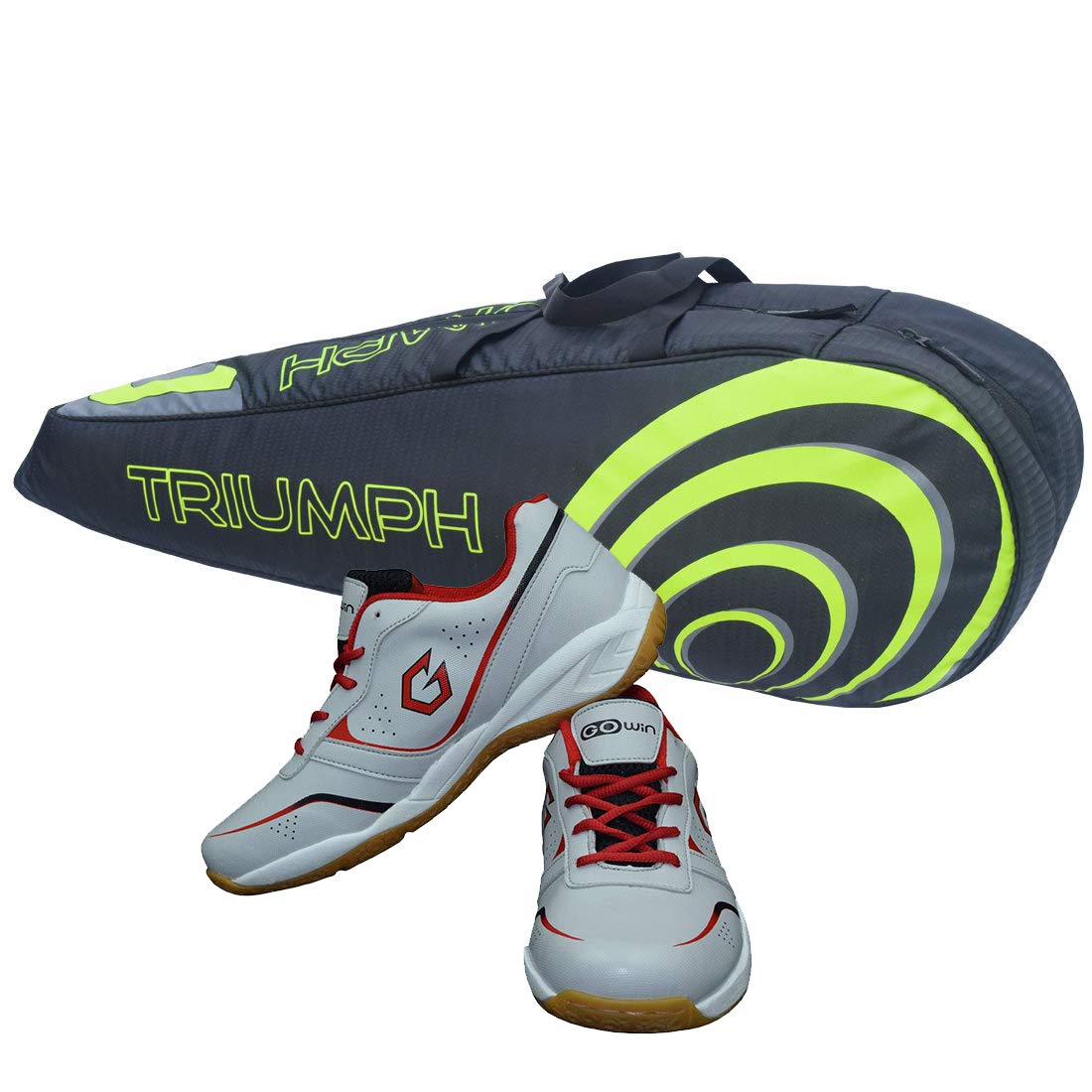 Gowin Badminton Shoe Smash Grey Size-1 with Triumph Badminton Bag 304 Black/Lime-image-0