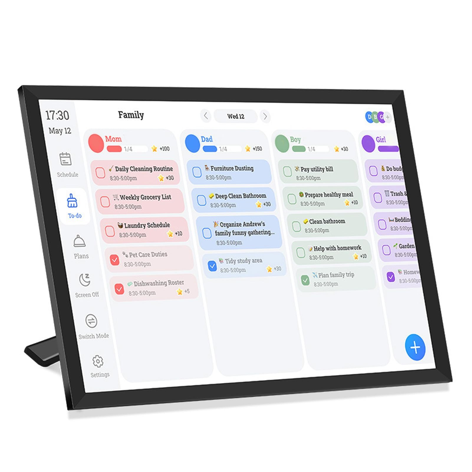 Walfront 10.1 IN Digital Calendar Chart Chart, Smart Family Planner con Touchscreen, Supporto WiFi Sync Support Electronic Wall Visual Visuals App Mobile Appless Schedule Manager per