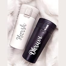 Personalised Stainless Steel Coffee Mug travel | Vacuum Coffee Mug with Silicon Grip | Hot for 8 Hrs | Travel Coffee Mug 500ml Your Name Print Vacuum Themous Coffee (Cofee Mug 1 White, Small)