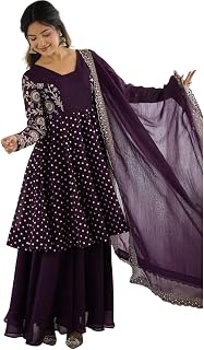 JIYA'S Collection Women’s Crunchy Silk Embroidered Kurta Sharara Set with Dupatta | Fully Stitched Ethnic Wear Price In India
