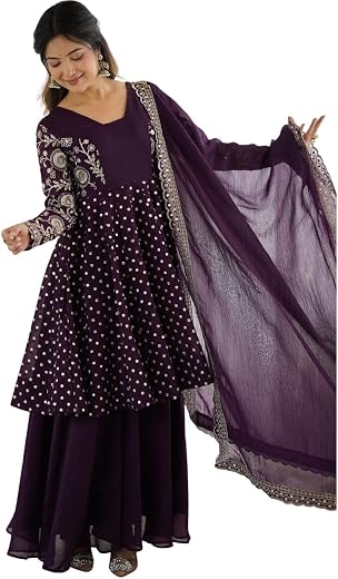 JIYA'S Collection Women’s Crunchy Silk Embroidered Kurta Sharara Set with Dupatta | Fully Stitched Ethnic Wear