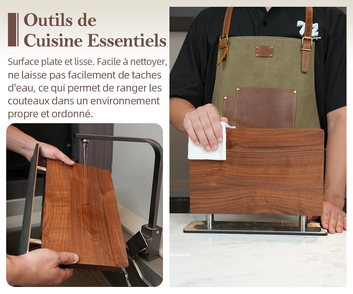 XINZUO Bois de Noyer Bloc à Couteaux Magnétique -Bloc Aimanté Double Face -Facile à Nettoyer -Porte Couteaux avec Aimant Puissant -Range Couteau de Cuisine Vide -avec Tapis de Pied Antidérapant