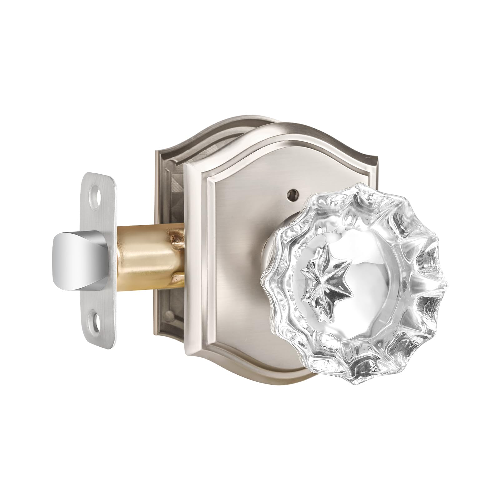 Glass Door Knob, Crystal Door Knob Interior with Lock, Privacy Brushed Nickel Door Knob for Bathroom Bedroom, Satin Nickel