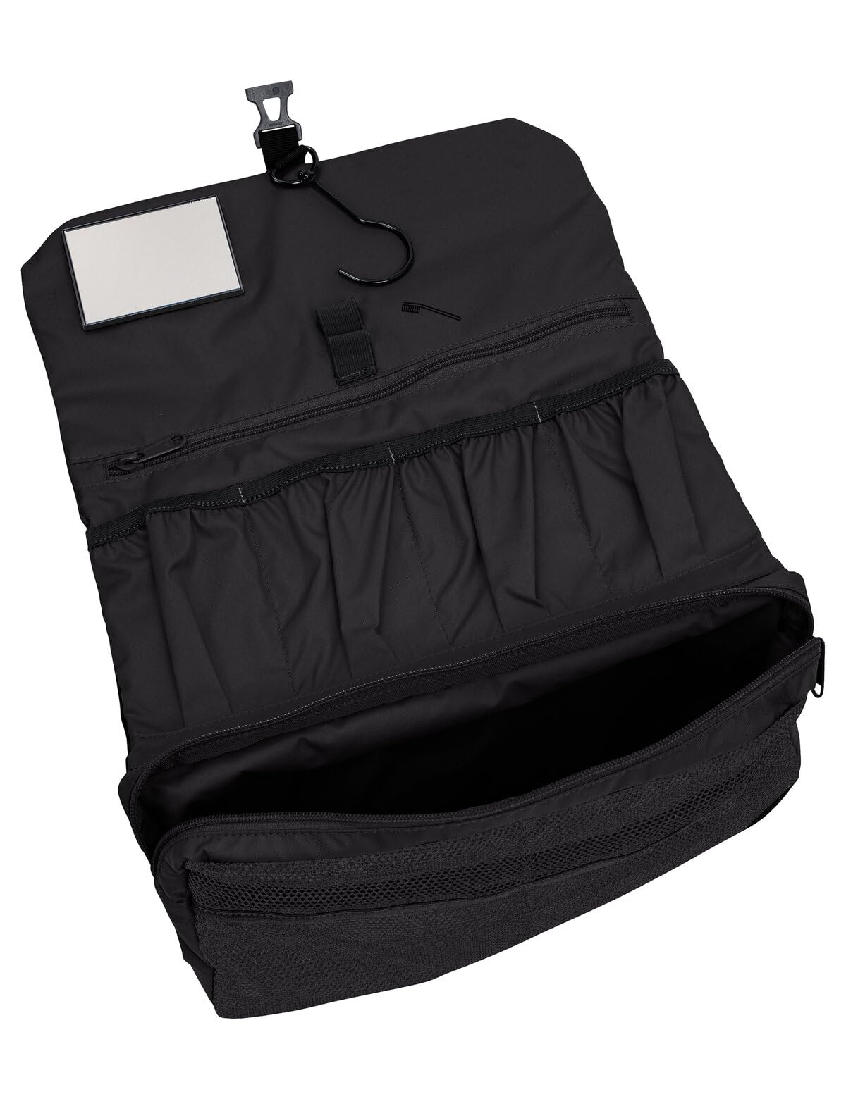 VAUDE Beauty case WegaWrap, beauty case con specchio integrato, portaspazzolino e gancio per appenderla, borsa da toilette impermeabile con suddivisione interna ben studiata