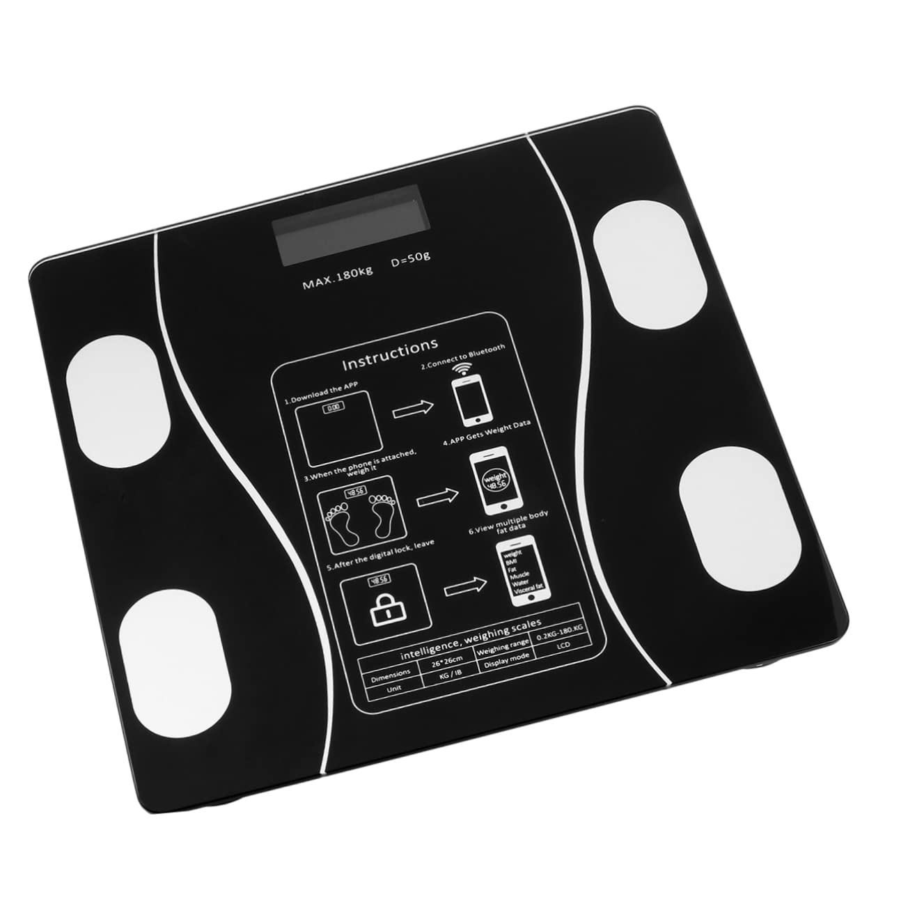 FRCOLOR Báscula Digital Inteligente para Peso Corporal Carga Usb, Pantalla LED Grande y Plataforma Antideslizante de Abs y Vidrio Color Negro