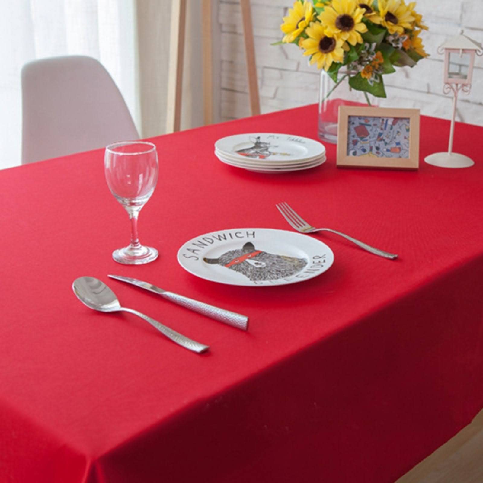 Nappe Table Chevet Nappe en Coton Enduit Rectangle Nappe Table Basse Nappe Coton Rectangulaire Unie Rouge Décoration De Protection De Table 140X140Cm