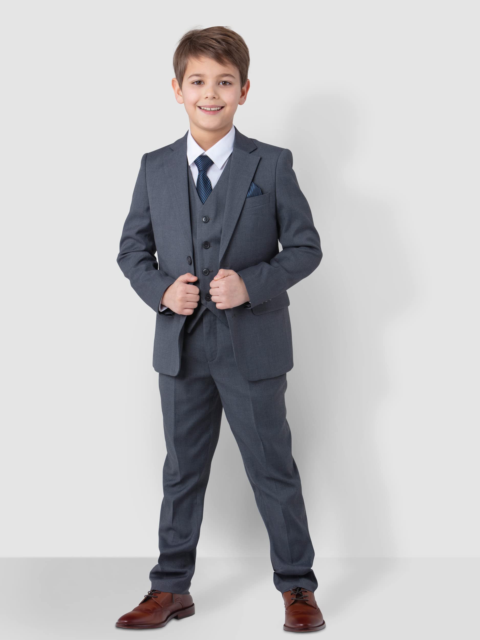 Festlicher Kinderanzug Jungen Anzug Kommunionanzug 6-teilig grau