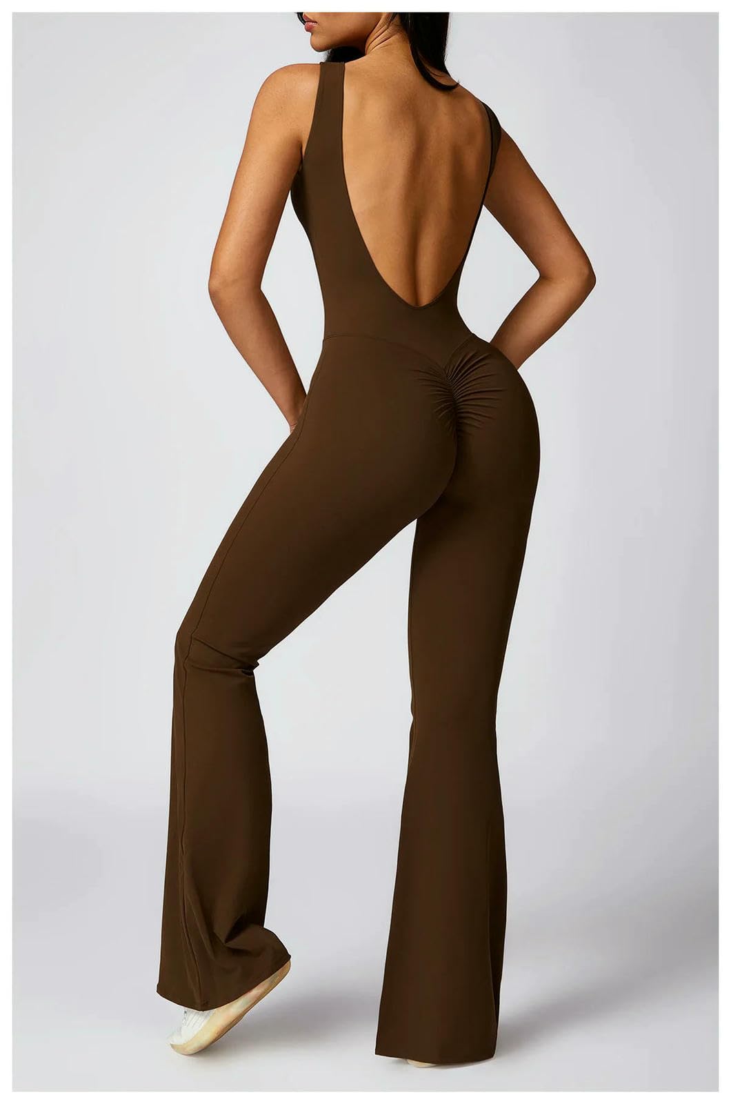 Shapewear Sexy V Back Jumpsuit Gym Set Women Sport Training Yoga Kombinezon Fitness Kombinezon Bodysuits Bodysuits Sportswear Brzozowa Brązowy-L
