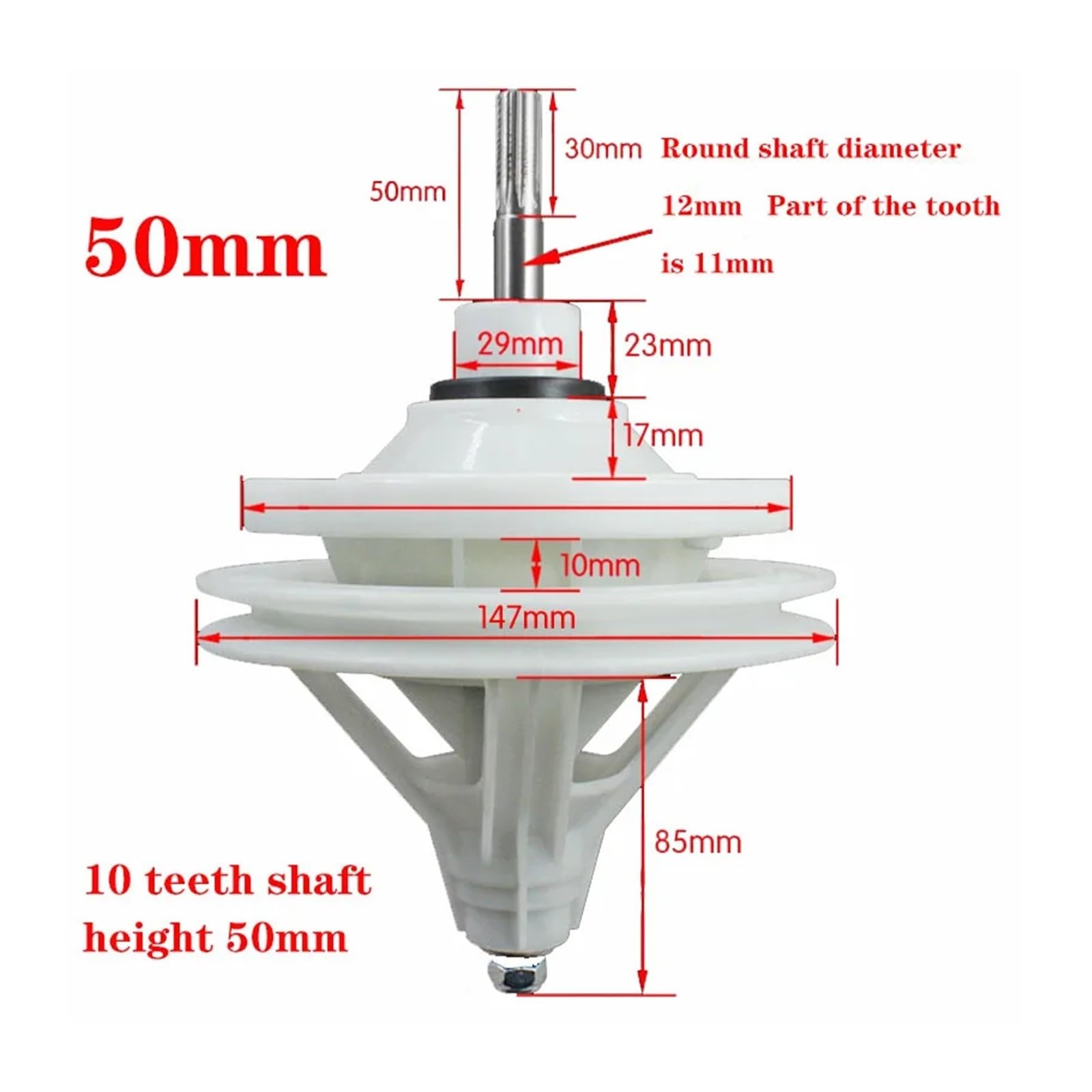 10 Dientes/11 Dientes/diente Cuadrado Lavadora Reductor Caja De Cambios Motor Reductor Embrague Hogar Lavadora Reparación De Máquinas Piezas(10 teeth Shaft 50mm)