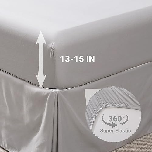 Miniatura 9 de JOLLYVOGUE Juego de edredón Queen de 7 piezas, juego de edredón gris Pintuck para dormitorio, juegos de ropa de cama con edredón, sábanas, fundas de