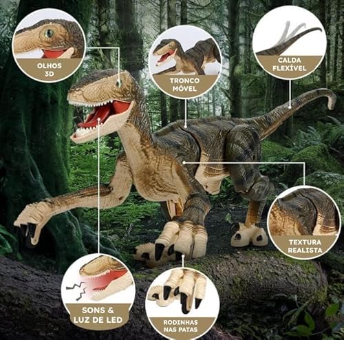 Dinossauro Velociraptor De Controle Remoto, Brinquedo De Dinossauro Rc Com Luz E Som Led, Simulação