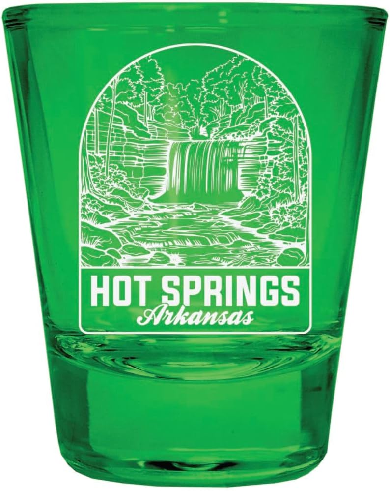 Vaso Tequilero Grabado Souvenir Hot Springs Arkansas 4 Piezas Verde