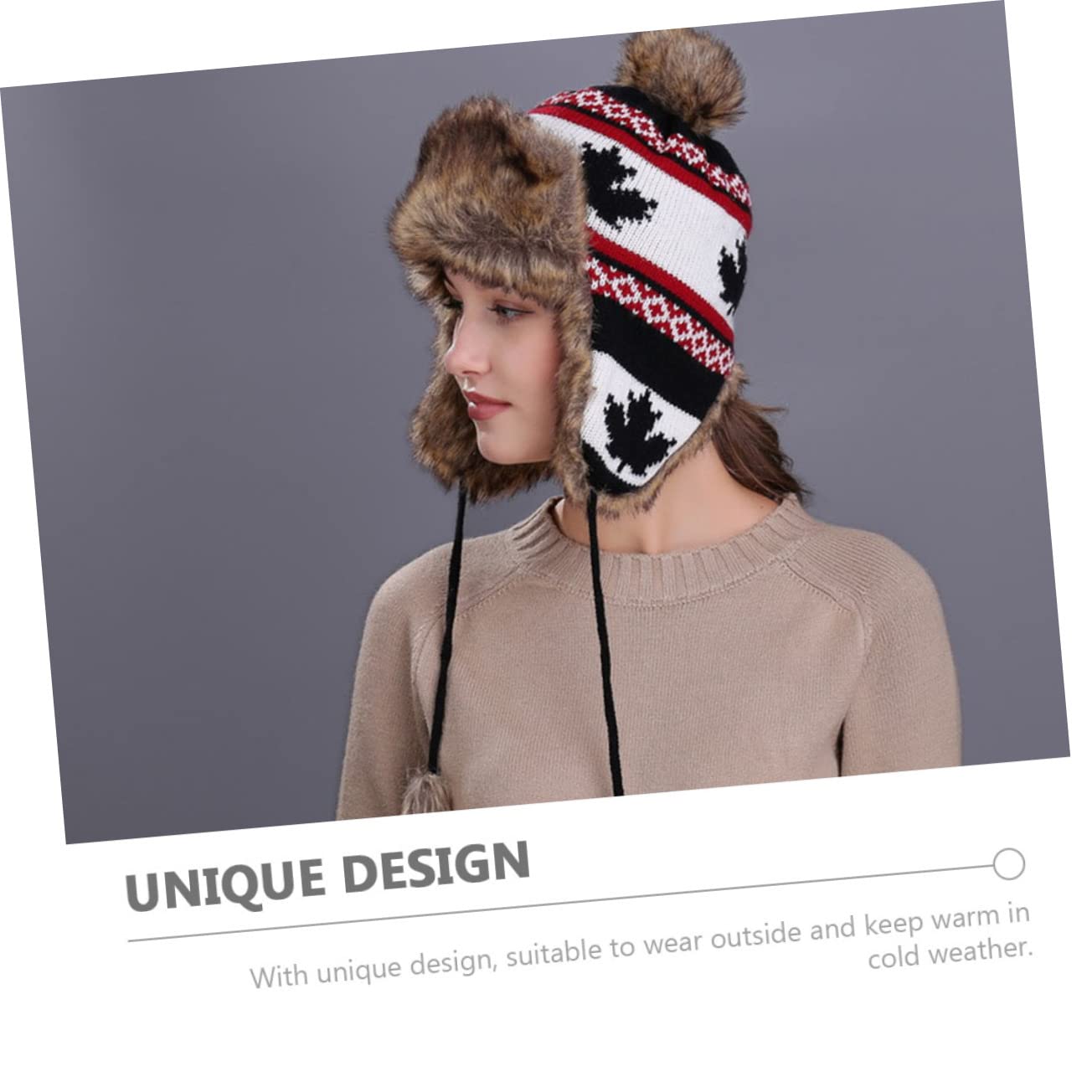 PACKOVE 2piezas Gorro De Lana Orejeras Gorro Portátil y Cálido Para Clima Frío Decorado Pompones Para Actividades Al Aire Como Esquí y Senderismo