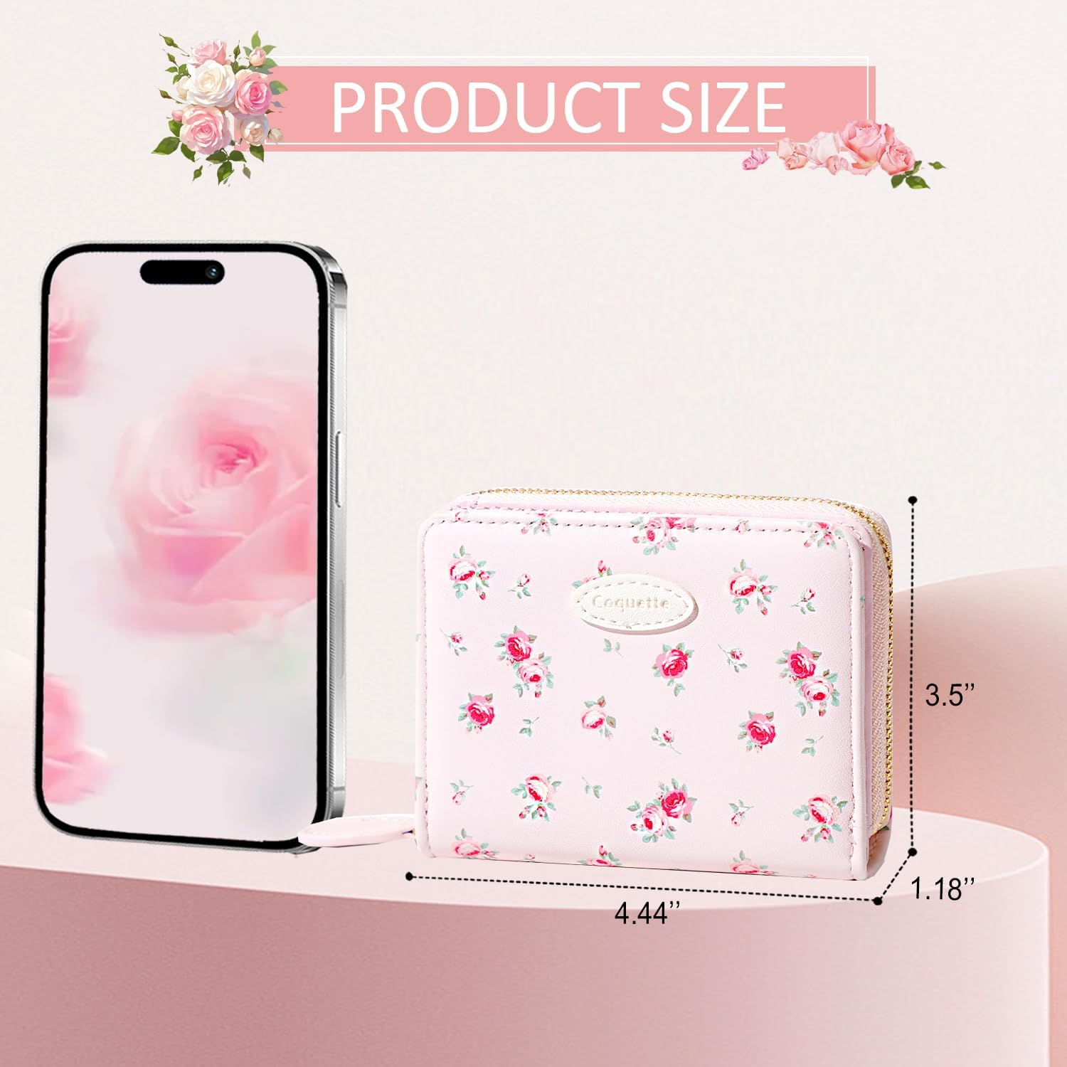 Sunwel Fashion Women Cute Print Wallets with Credit Card Slots ID Window & Zipper Coin Pouch (ROSE PINK) - Image 3