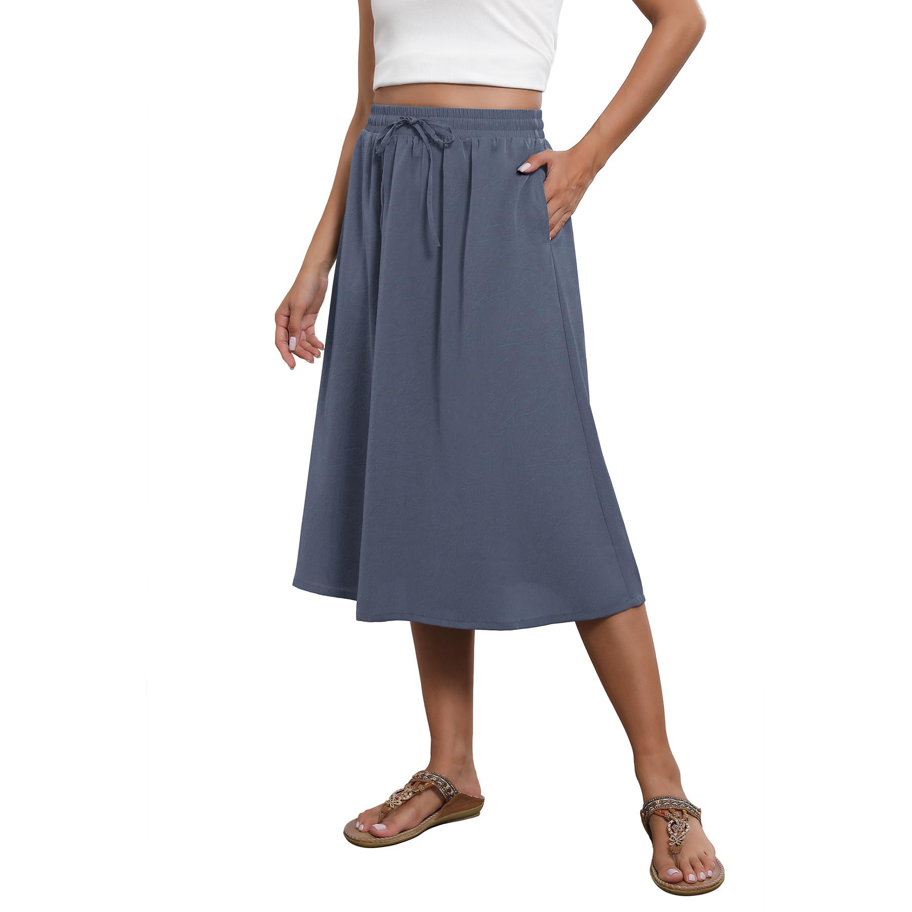 Witsmile Flowy Skirt Elastic High Waist A-Line Skirt with Pockets Bohemia Cover-up for Women 2026 Trendy(S-2XL)