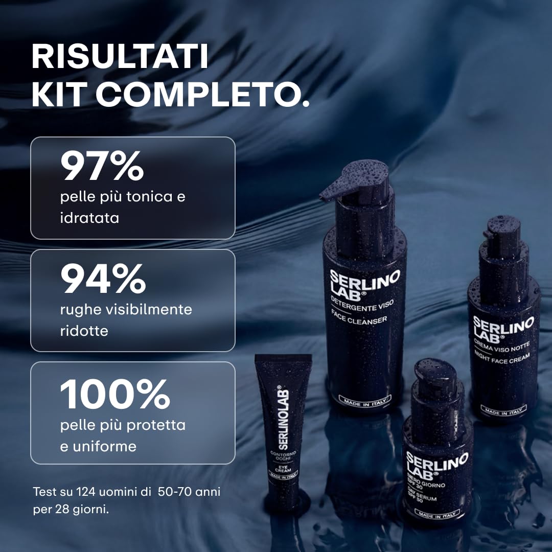 SERLINO LAB Kit completo Skincare Antirughe, Detergente, Contorno Occhi, Siero Giorno SPF30, Crema Notte, tutto made in italy