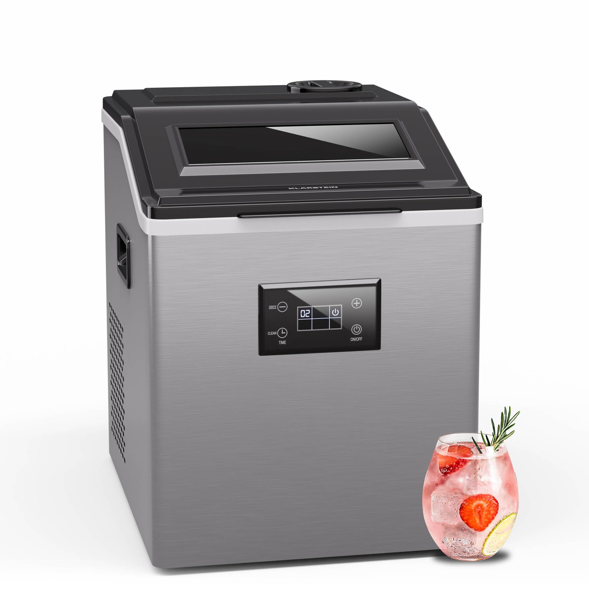 Klarstein FrostMaster - Macchina del Ghiaccio, 35 kg/24h, 34 Cubetti in 15 Min, Acciaio Inox, Pannello LED, Facile da Pulire, Macchina del Ghiaccio per Casa e Bar, Argento
