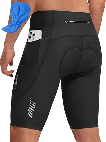 baleaf Mens 4D Padded Bike Shorts Cycling Bicycle Underwear | 4D Padded, Comfort, Stretch, Quick-Dry, 10", Anti-Slip, 3 Pockets, Reflective, Zipper Pockets, UPF 50, Cycling Riding Bicycle