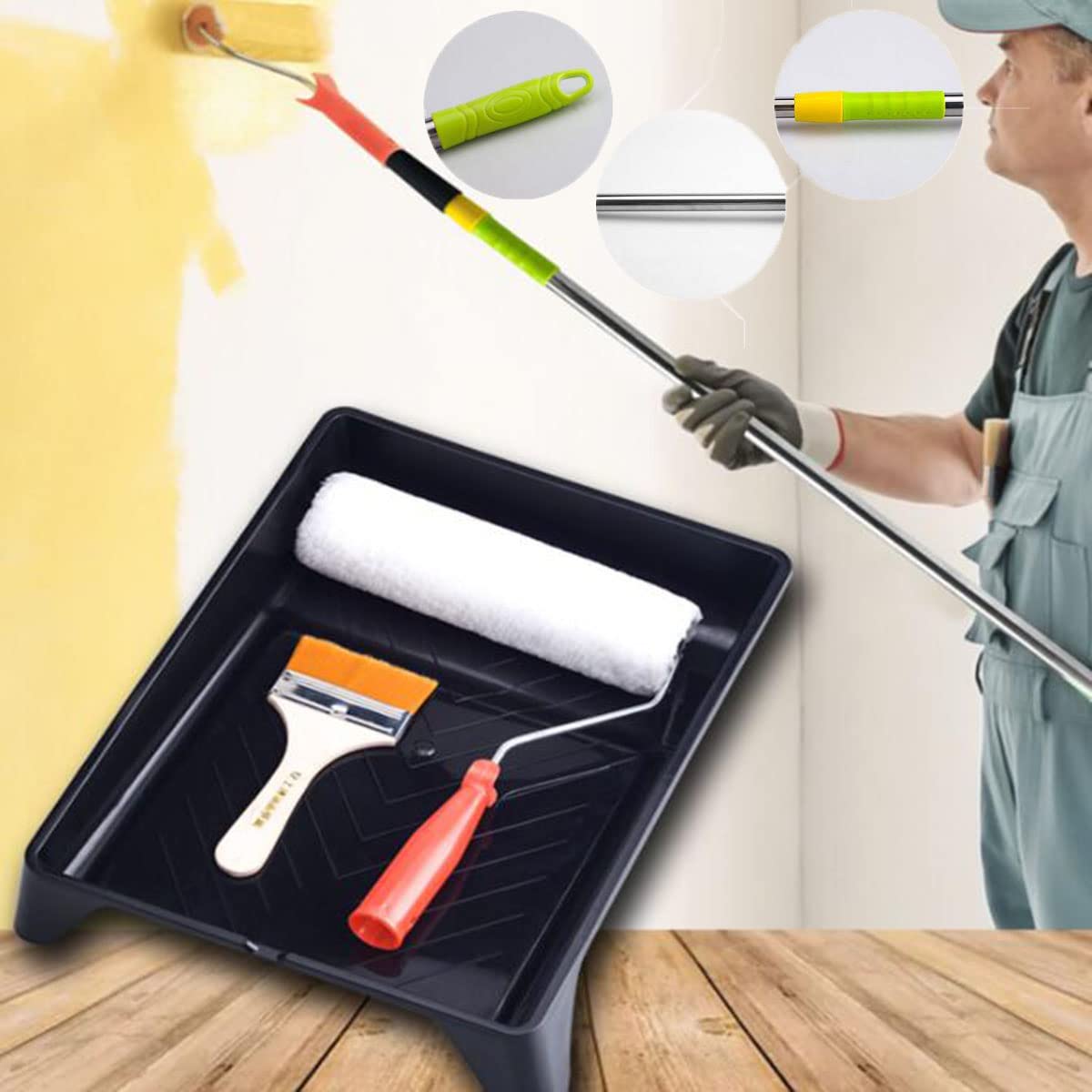 Kit De Rodillo De Pintura, Rodillo De Pintura De Pintura De Pared Profesional De 9 Pulgadas con Poste Telescópico De Aluminio De 78 Pulgadas, Bandeja De Pintura, Pinceles De Pintura