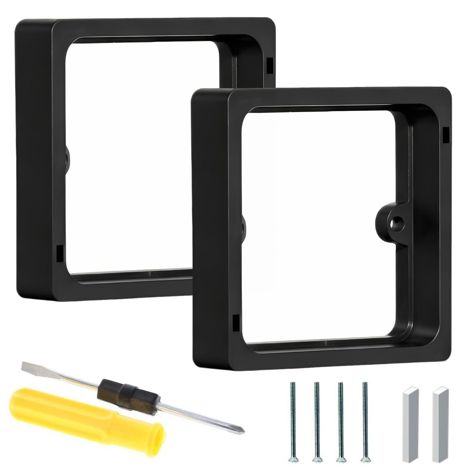 Socket Spacer, 2PCS Black 86-Type Spacer Box (2cm) with 4PCS Screws (5cm) + 2PCS Auxiliary Nails + 4 Inch Dual-Purpose Screwdriver, Electrical Socket Spacer for Light Switch Installation