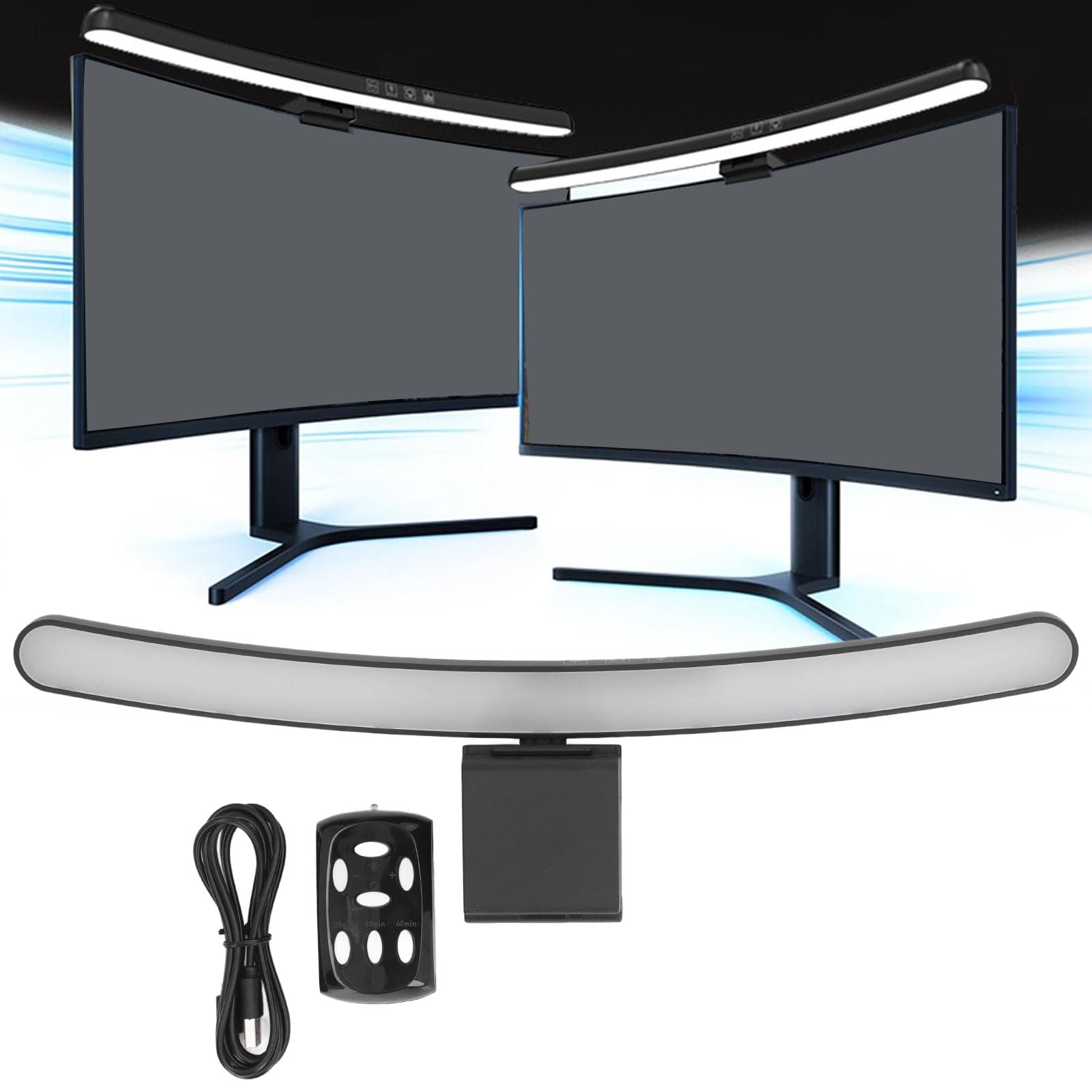 Barre Lumineuse de Moniteur Incurvée avec Télécommande sans Fil, Barre Lumineuse de Moniteur à Gradation Continue pour Le Soin des Yeux, 2950K-6100K et 185LM, Lampe D'écran LED