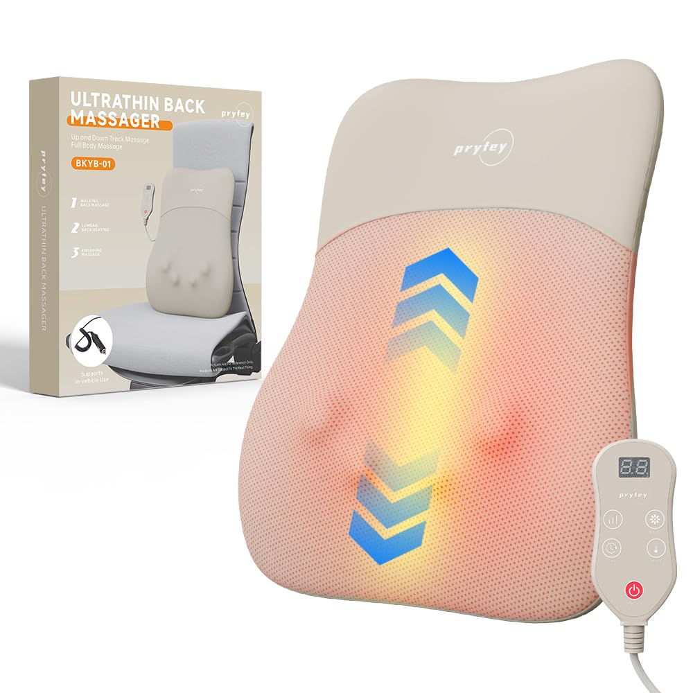 Back Massager, Rolling Up and Down Back Massager with Heat, Back Massage 4D Kneading for Pain Relief Deep Tissue, Ultrathin Shoulder Massager Gift for Women Men Parents Christmas, Khaki