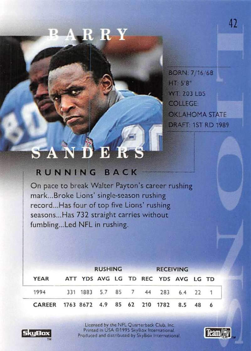 Amazon.com: 1995 SkyBox Premium Football #42 Barry Sanders Detroit