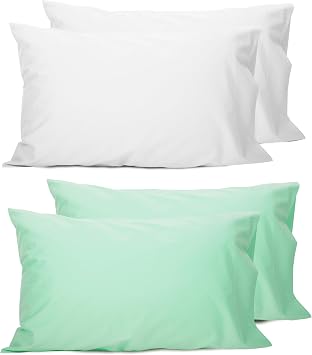 Sunflower Queen Pillowcases White Set + Green Set, 100% Cotton 2030 inches, Soft and Breathable
