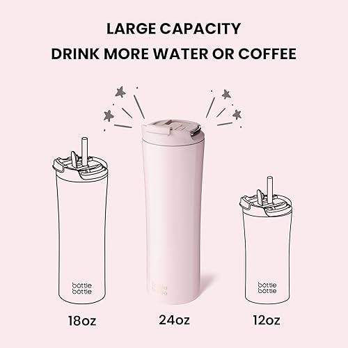 Miniatura 2 de BOTTLE BOTTLE Botella de agua aislada para café con tapa de doble uso y pajita, taza de café de viaje de doble pared para mujer y hombre, vaso de