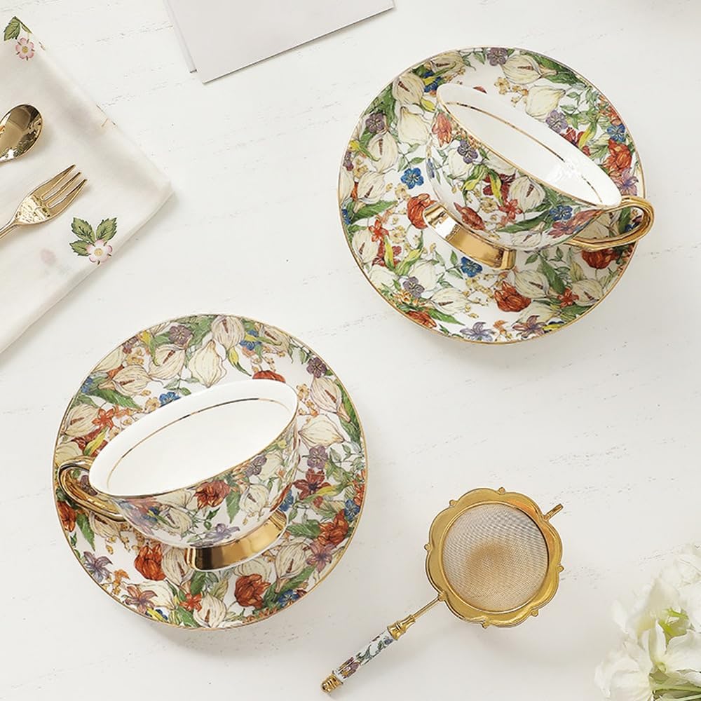 Zestaw filiżanek do kawy i spodków - Zestaw filiżanek do espresso Fine Bone China, Zestaw ceramicznych filiżanek do herbaty z opakowaniem prezentowym
