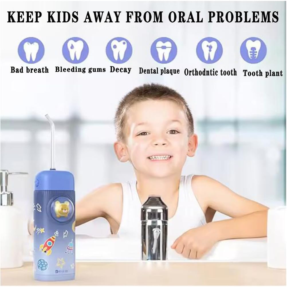 Rosado,Irrigador Bucal Portátil para Niños, 2 Modos, 120 Ml, IPX7, Resistente Al Agua, con 4 Boquillas Reemplazables.