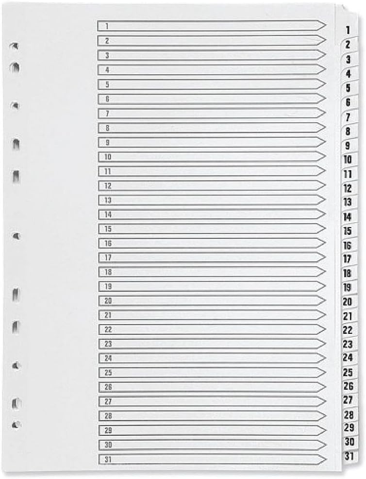 Q-Connect 1-31 Index Multi-Punched Polypropylene White A4