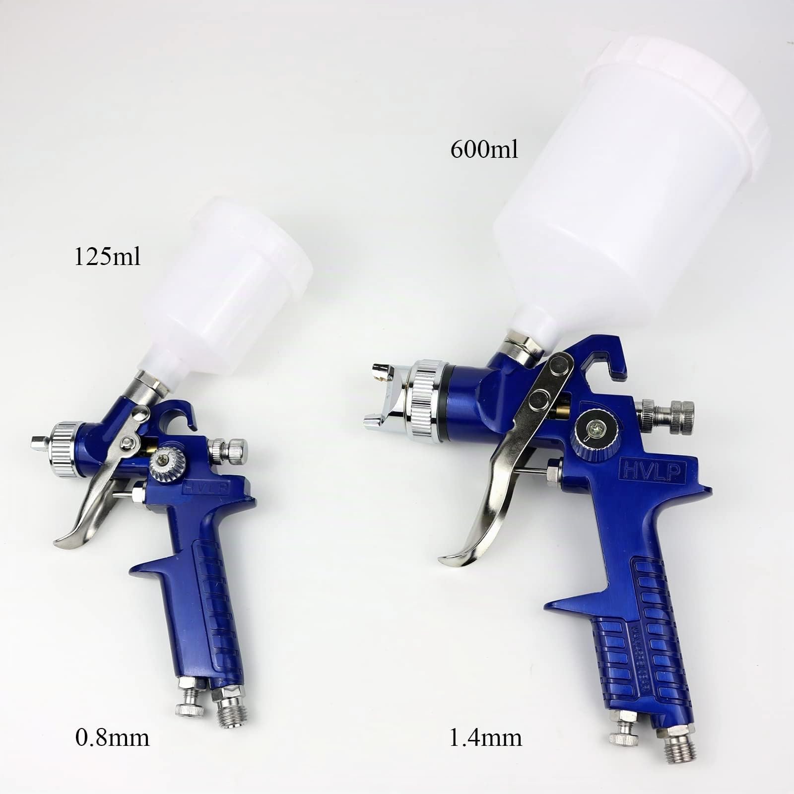 Juego de 2 pulverizadores de pintura HVLP, boquilla de 0.8 mm y 1.4 mm, kit profesional de pistola pulverizadora de alimentación por gravedad de aire con herramienta de pintura de taza de 125 ml y 600