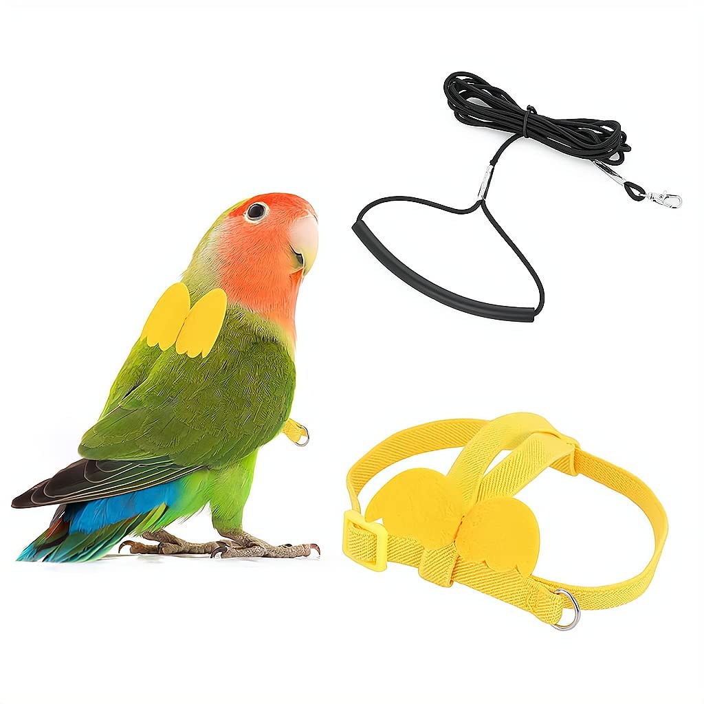ELECDON Bird Training Leash, Adjustable Parrot Flying Strap Rope Universal Flying Traction Lead Durable Outing Gadget Outdoor Training Toy for Birds, Parrot, Cockatiel, Parakeet, Lory, 1 Pcs (Yellow)
