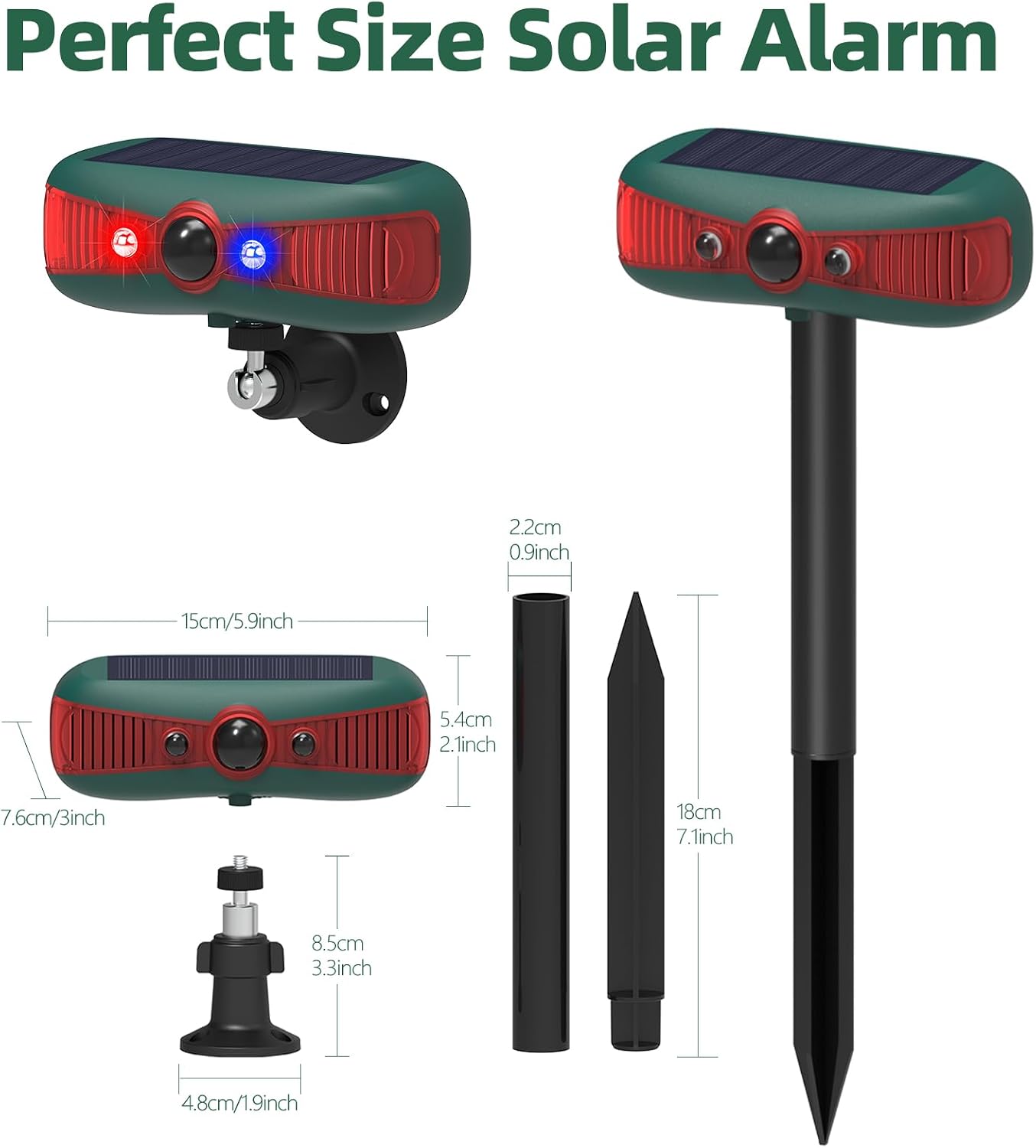 Solar Outdoor Motion Sensor Alarm: 129dB Loud Siren & Red-Blue Strobes 13 Sounds Including Dog Barking&Gunshot, 4 Modes Deters Deer/Cats/Raccoons for Yard/Garden/Farm