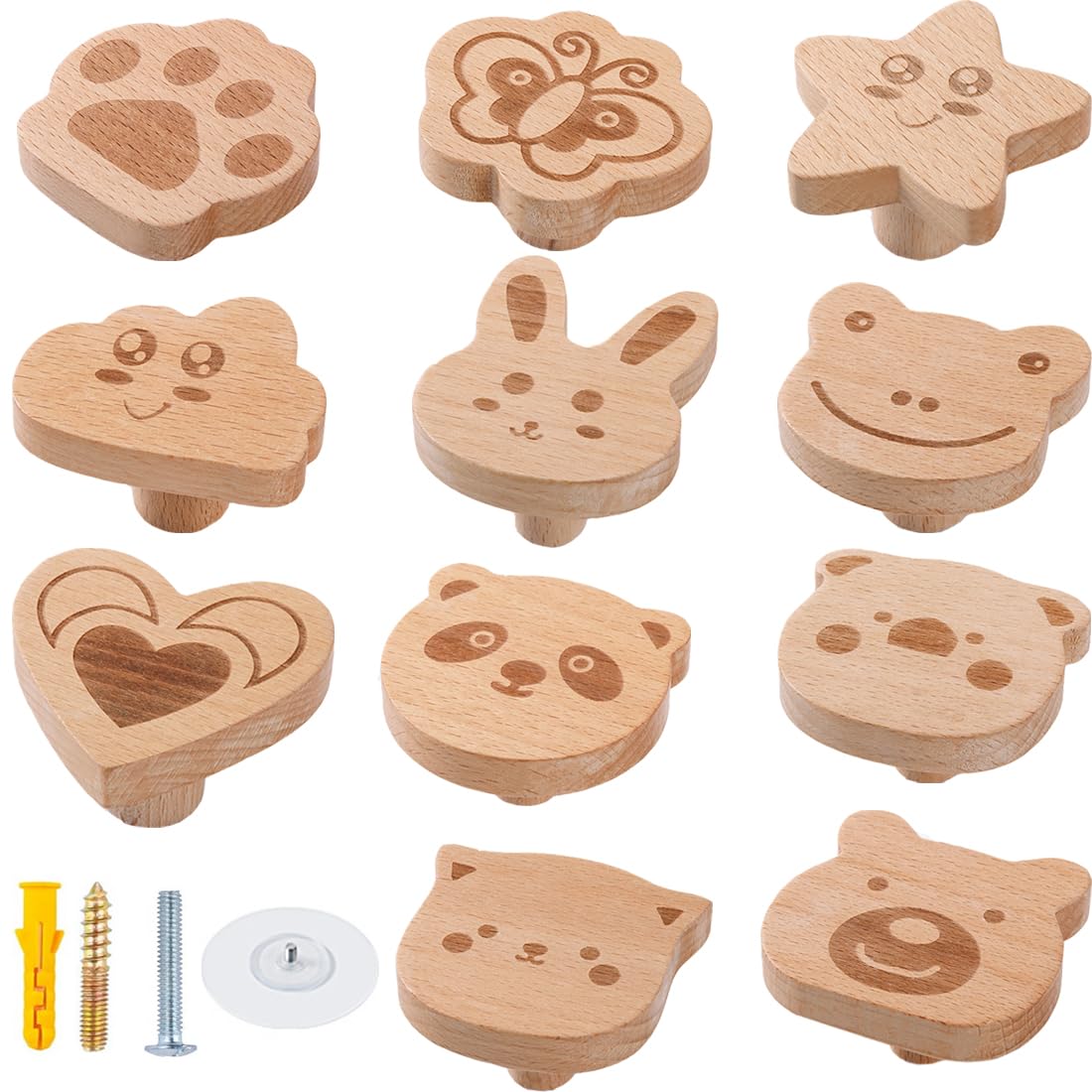Pomelli per mobili in legno con motivi animali, maniglie per cassetti decorativi 2 pezzi