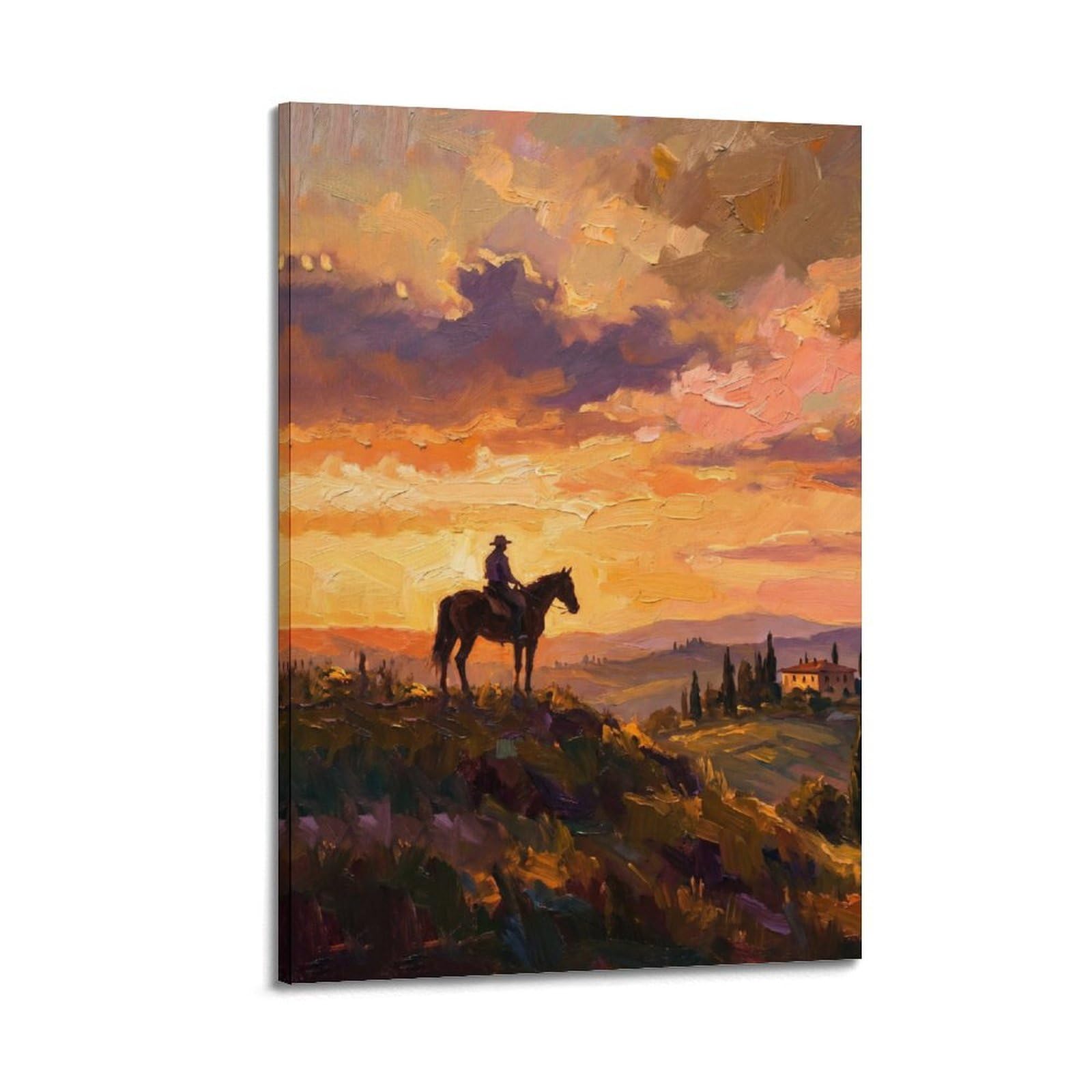XKUGA Tuscany Horseback Riding Travel Poster Sunset Hills Vintage Modern Decorative Canvas Prints - Ideal Wall Art for Family, Man Cave, Game Room, Boys & Girls Bedroom 20x30inch(50x75cm)