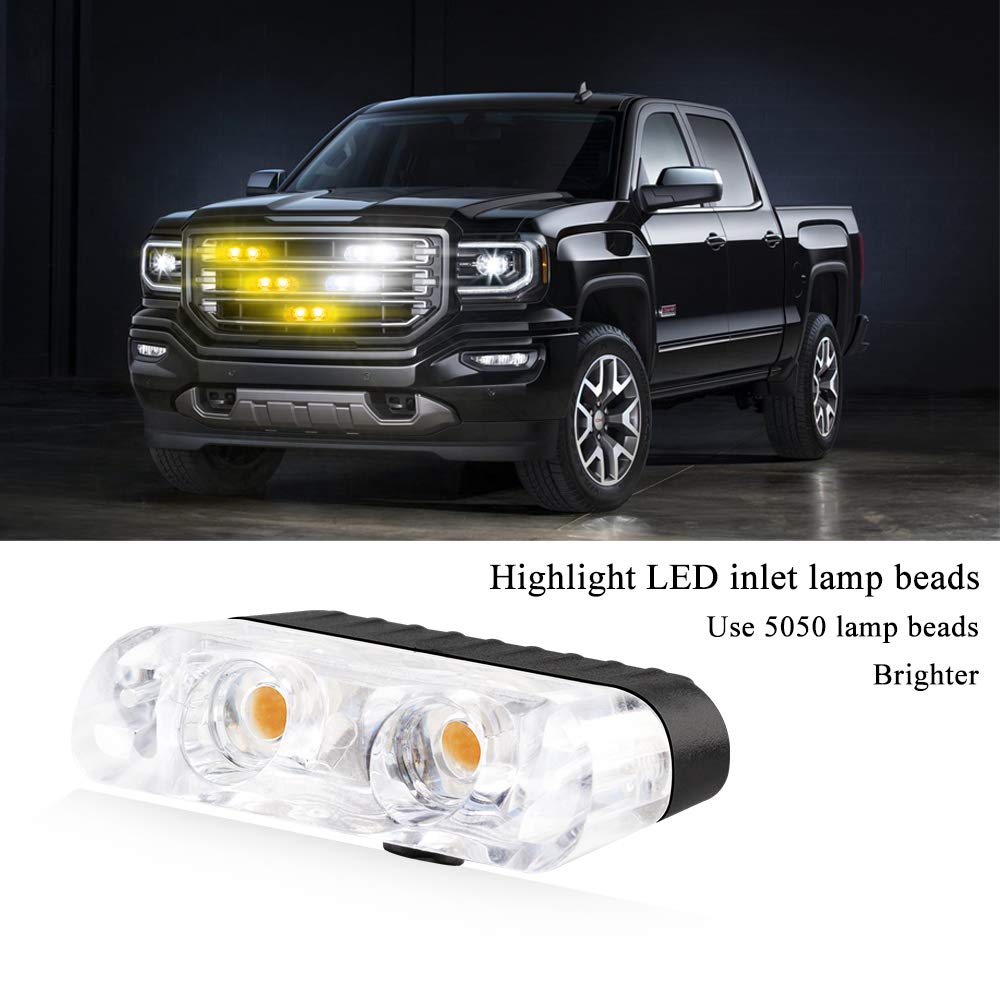 8 en 1 LED luces estroboscópicas emergencia para camión vehículo advertencia intermitente rejilla guía flash DRL policía coche motocicleta DC12V control remoto inalámbrico (amarillo+blanco)