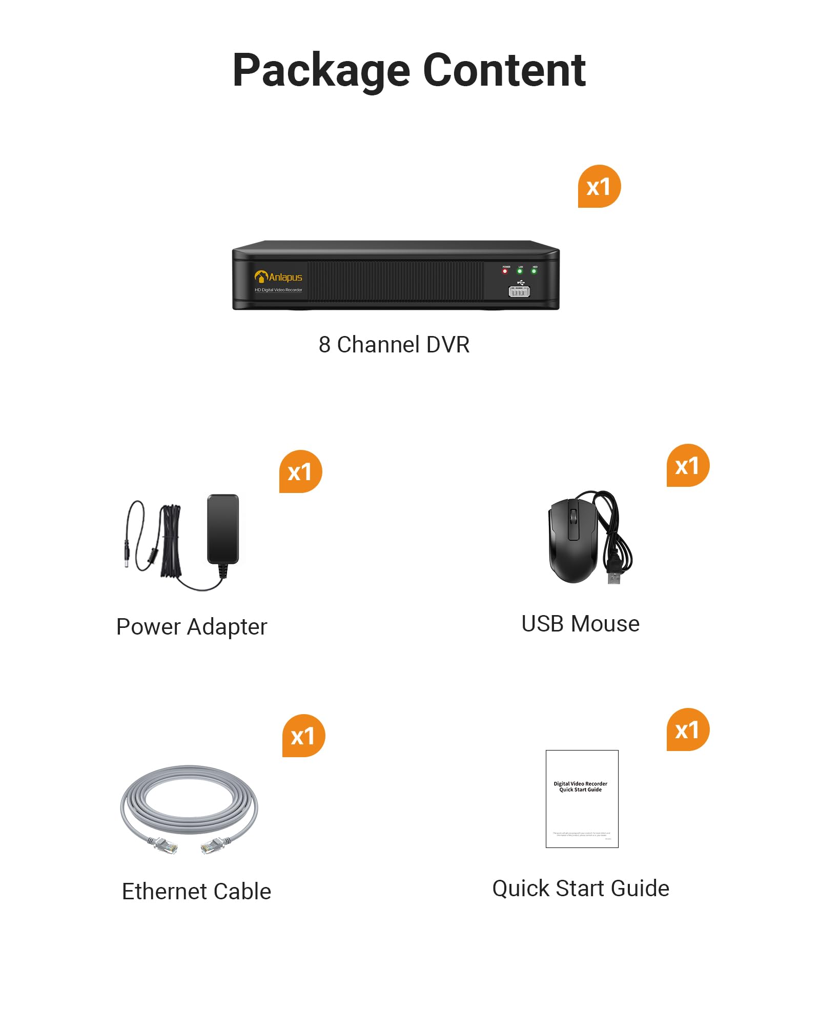Anlapus 8 Canali 1080P H.265+ Videoregistratori di Sorveglianza per DVR Kit Videosorveglianza, 1TB HDD, Allarme Email, P2P