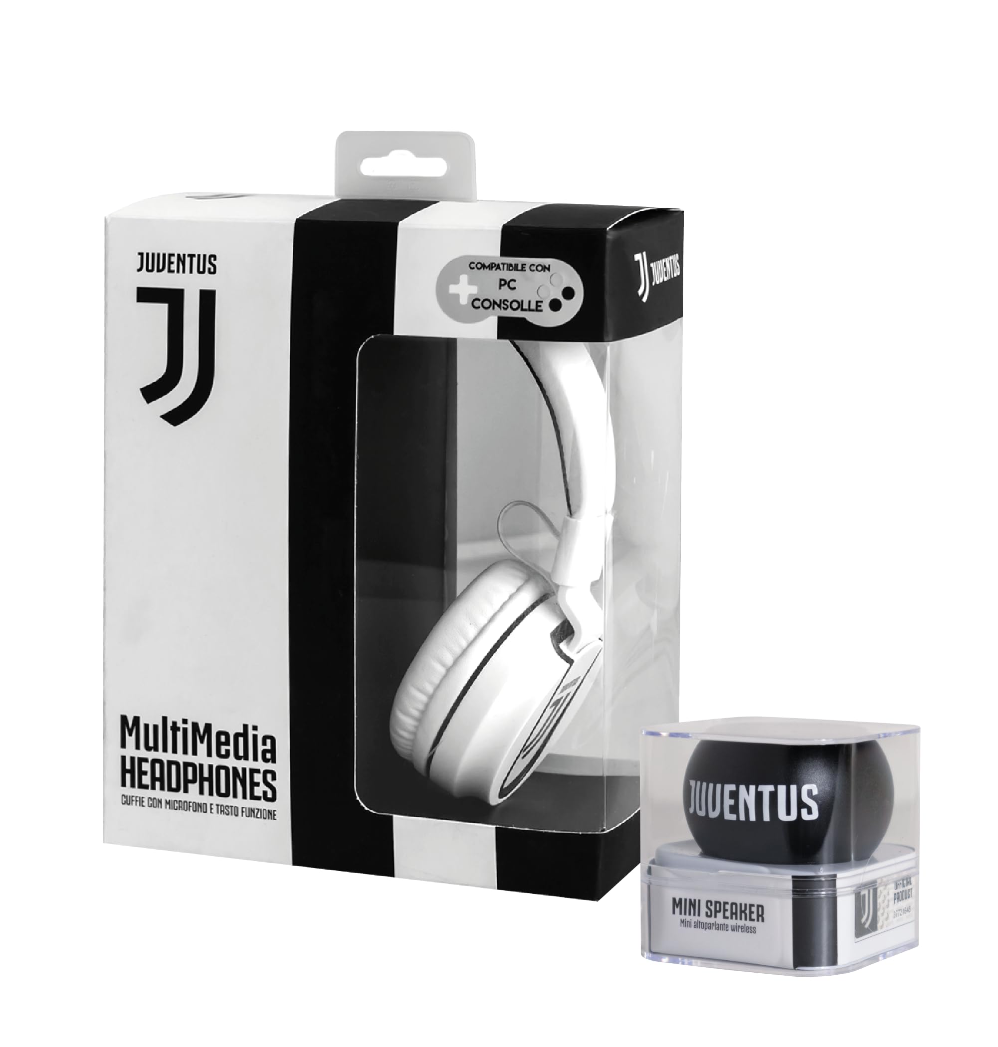 TECHMADE Juventus Football Cuffia microfono incluso |ON-EAR |con filo cavo aux | Bianco/Nero | con adattatore usb-c (+ SPEAKER)