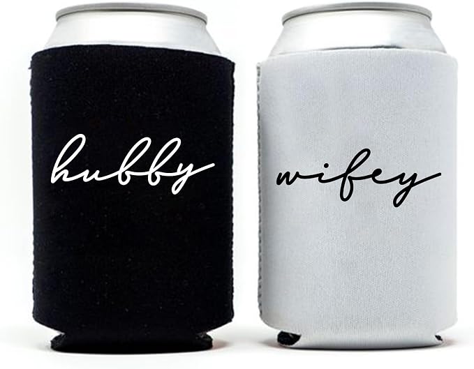Honeymoon Essentials Gifts - Hubby and Wifey Novelty Can Cooler|Wedding Engagement Gifts for Couples