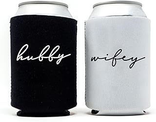 GroomBrideGifts Honeymoon Essentials Gifts - Hubby and Wifye Novelty Can Cooler|Wedding Engagement Gifts for Couples
