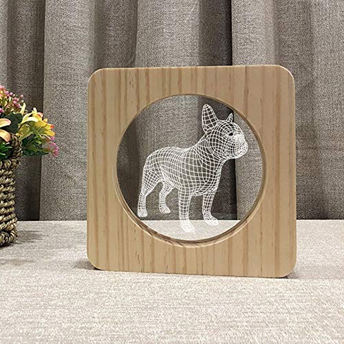 Lampe de table bouledogue français 3D bois et LED