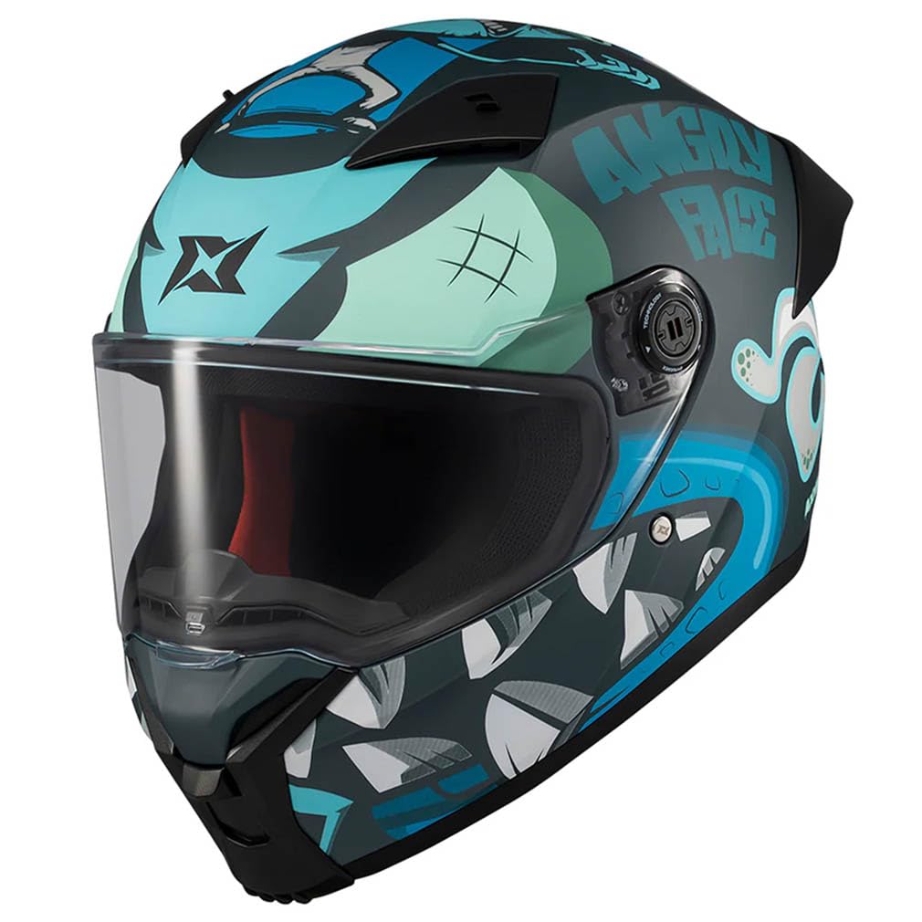 Casco AXXIS Fenix Angry Face Azul Mate - Casco de Moto Integral Unisex Hombre y Mujer - Homologado ECE 22.06