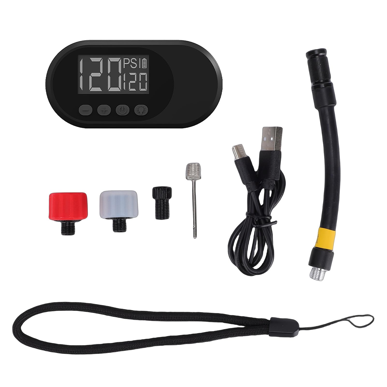 SIXRUN Pompa d'Aria Portatile, Gonfiatore per Pneumatici Ricaricabile con Arresto Automatico da 120 PSI, Mini Compressore d'Aria con Display Digitale, Luce a LED, Senza Fili per Auto, Bici, Viaggi