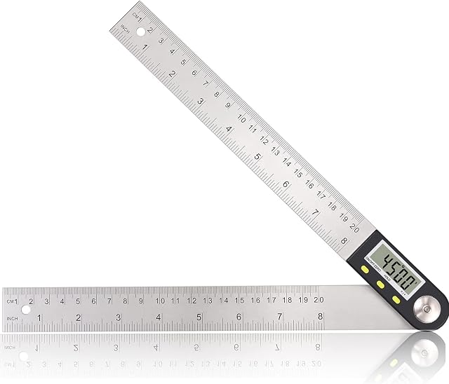 Digital Angle Finder,eSynic Professional 8 Inch Stainless Steel Angle Finder Ruler Tool 200mm Electronic Digital Angle Protractor Woodworking Finder with LCD Screen for Woodworking Construction etc.