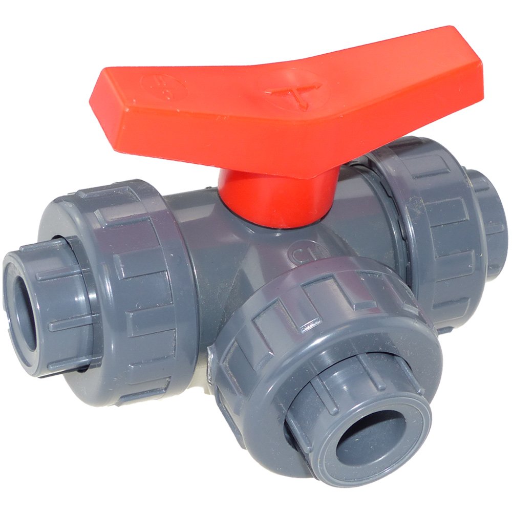 CH Válvula de bola de PVC, 3 vías, orificio en T, 40 mm