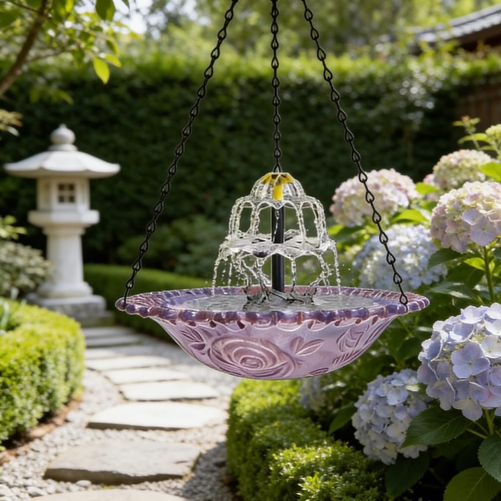 Hanging Solar Bird Bath,Birdbaths for Outdoors,Solar Powered Hanging Bird Bath Fountain Solar Power,Birdbath Fountain Solar Power,Hummingbird Fountain,with Solar Powered Pump (Double-Layer Blue)