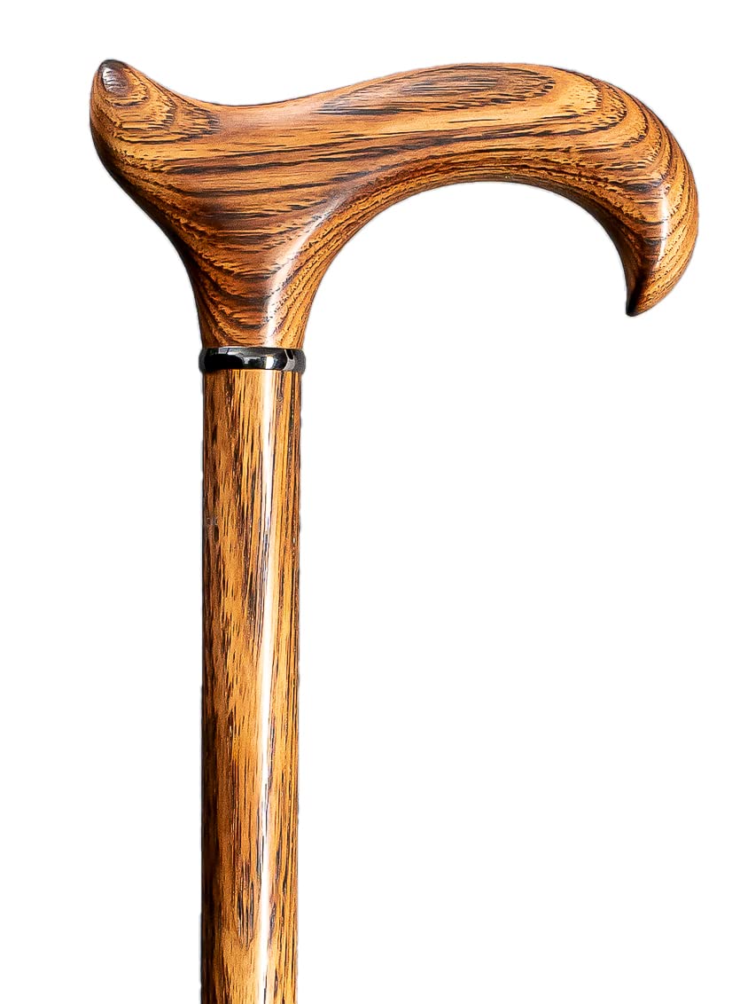 Gehstock Hickory, ergonomischer Derbygriff handpoliertes Hickory- Holz mit Chrom-Ring, inkl. Gummipuffer, 94 cm