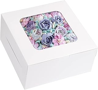 Moretoes 40pcs 10x10x5 Inch Cake Boxes with Window White Pastry Boxes Paper Bakery Box for Cakes, Pastries, Cookies, Pie, Cupcakes